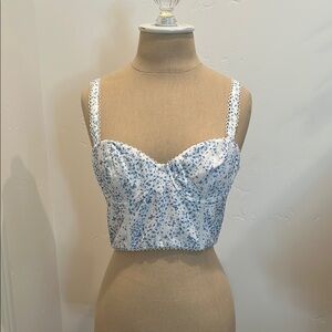 White Fox Floral Blue and White Bustier Top